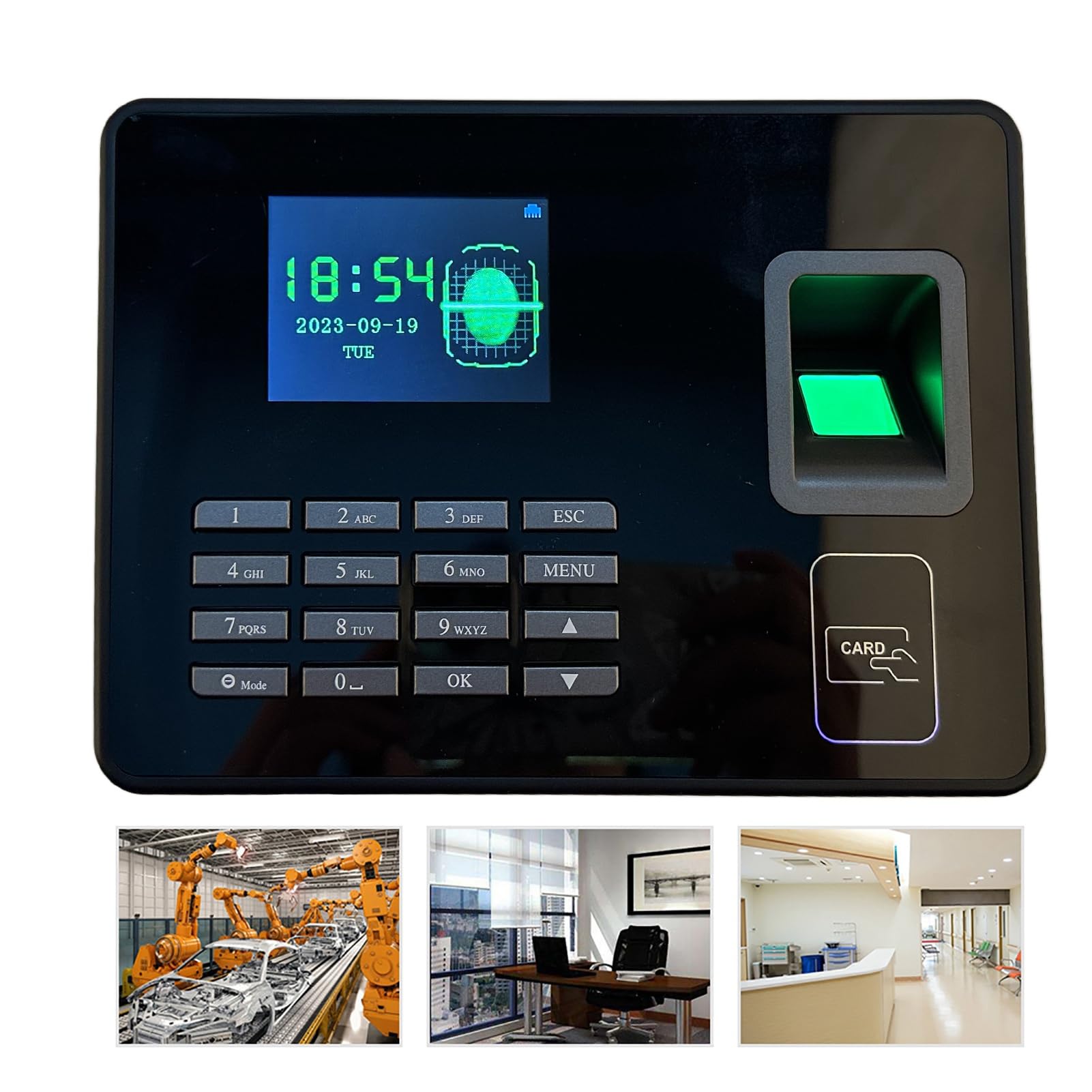 Macchina per la Presenza dei Dipendenti con Lettore di Impronte Digitali Biometrico con Gestione Intelligente delle Password LCD da 2,8 Pollici per Ufficio (Spina europea),Sistema di presenze