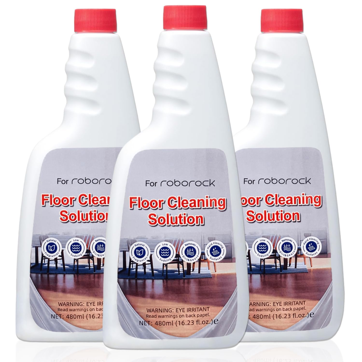 3-Pack 480ml Multi-Surface Floor Cleaning Solution Compatible with Roborock Q5 Q7 Q8 S7 S8 Qrevo Series Robot Vacuum Mop,Eco-Safe Floor Cleaner for Wet Dry Vacuum&Mopping,Pet&Kid Friendly,Fresh Scent