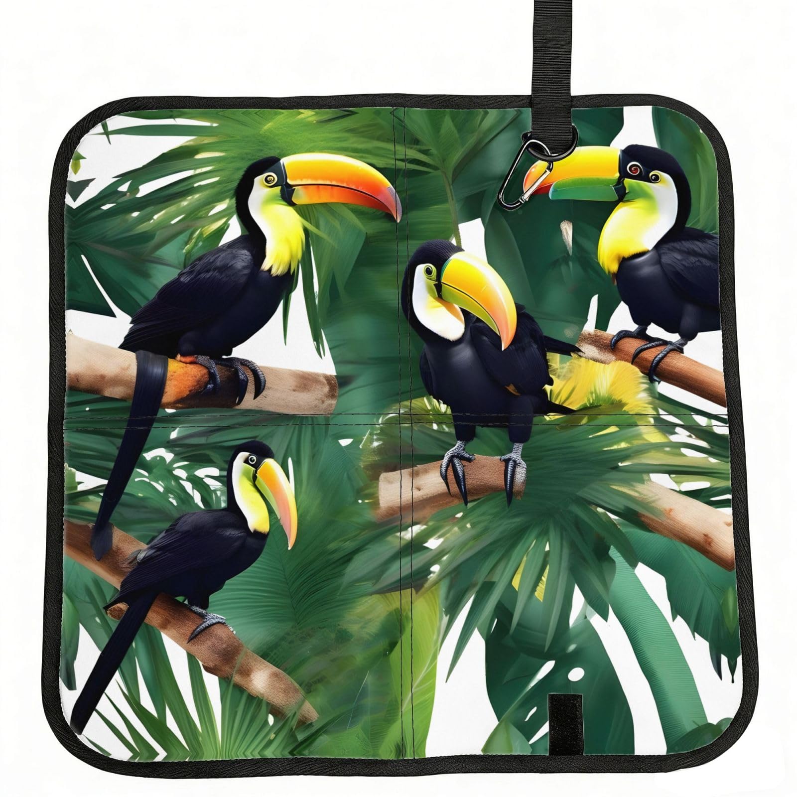 YGLHBDPBF Toucans Parrot palm tree leaves Print Camping seat cushion,Foldable Sitting Pads,Save Backpack Space for Hiking