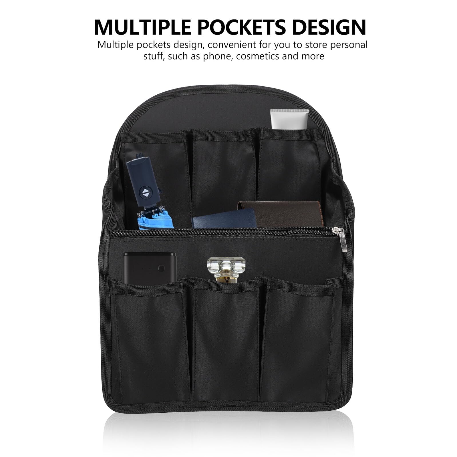 Inserto Organizador de Mochila Múltiples Bolsillos, Nylon Negro