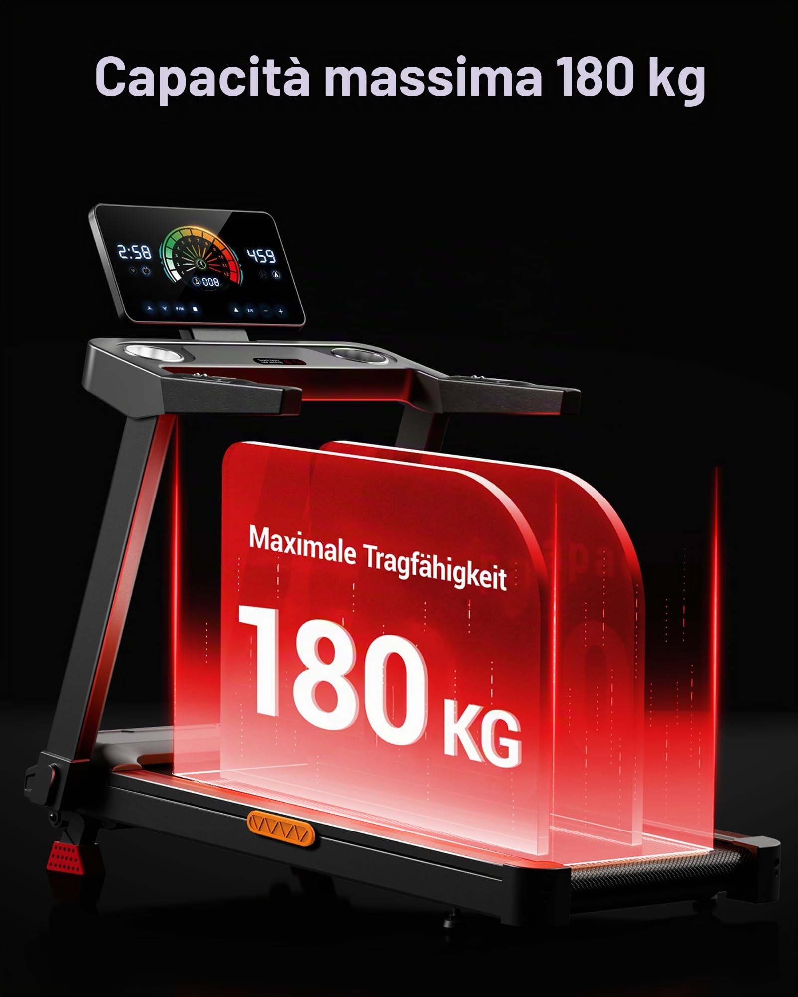 CURSOR Tapis Roulant per Casa con Pendenza 16%, 14KM/H, Tapis Roulant Pieghevole con Misurazione del Battito Cardiaco, Tapis Roulant per Casa con Silenzioso Motore da 3,5 CV, Display LED, Max Carico