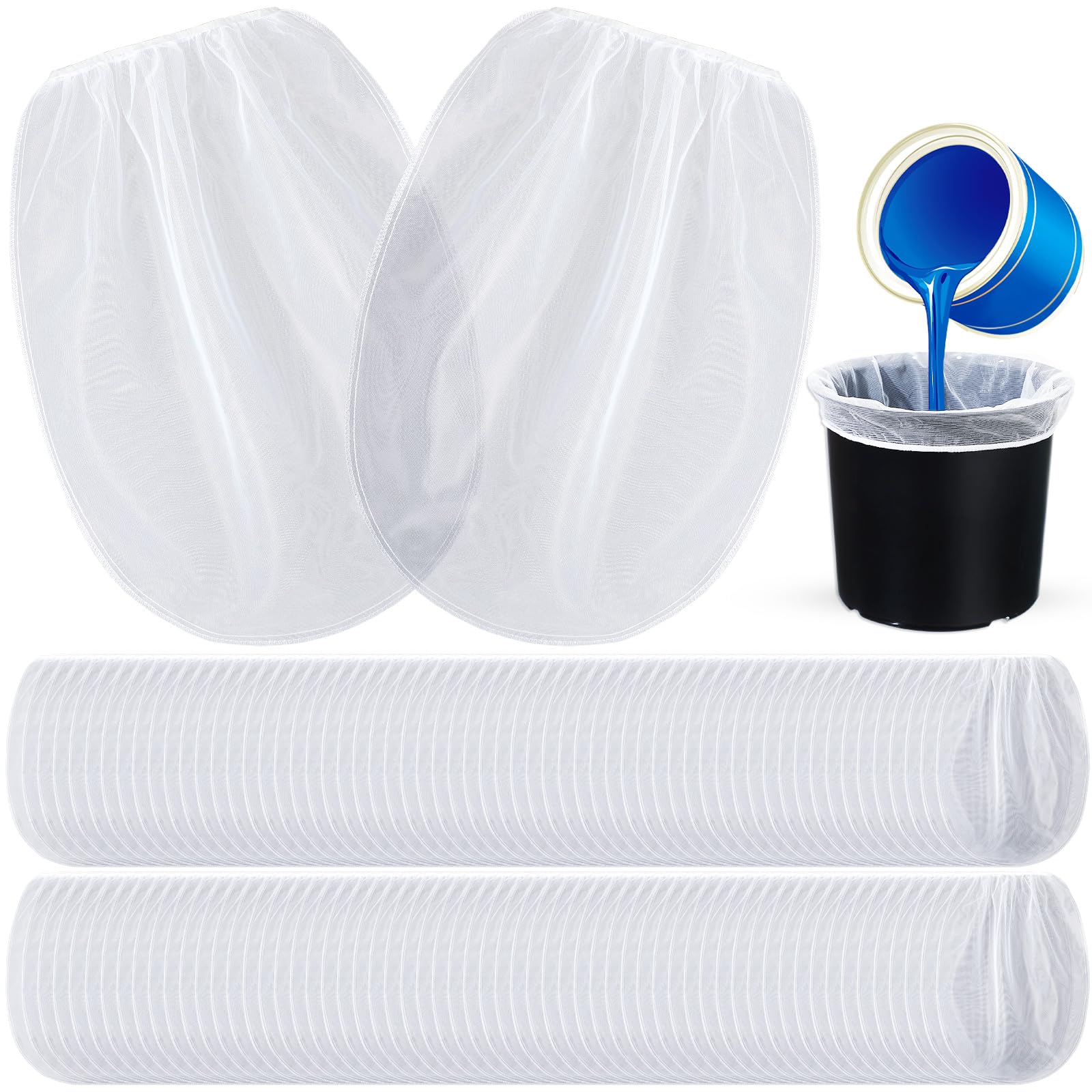 Boao 120 bolsas coladoras de pintura de malla fina blanca con parte superior elástica, filtro desechable para pintura, jardinería, protección de plantas (5 galones)