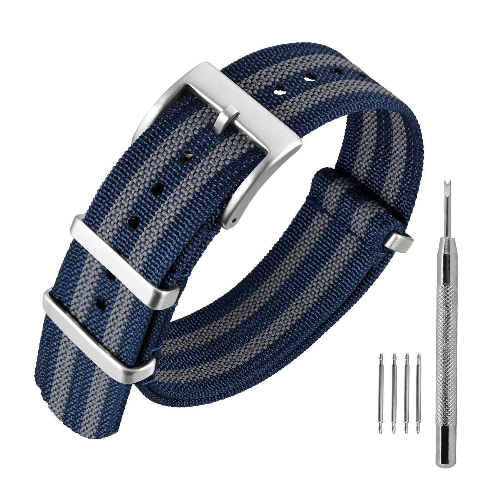 ANNEFIT Nylon Watch Band 16mm 18mm 20mm 22mm, One-Piece Waterproof Military Watch Straps with Heavy Buckle