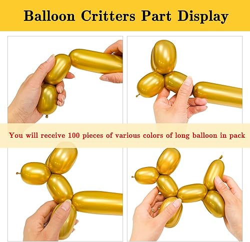 Miniatura 17 de Paquete de 260 globos largos, 100 globos negros de animales torcidos, globos mágicos largos de látex grueso para modelos de animales, Halloween