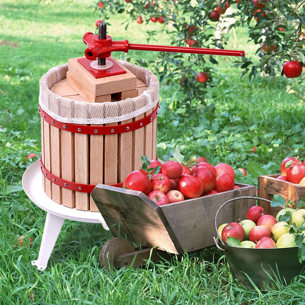 6L Obstpresse Apfelpresse Fruchtpresse manuell Weinpresse Holz inkl. Presstuch für Selbst Gemachten Natürlichen Saft, Traube, Beere, Apfel