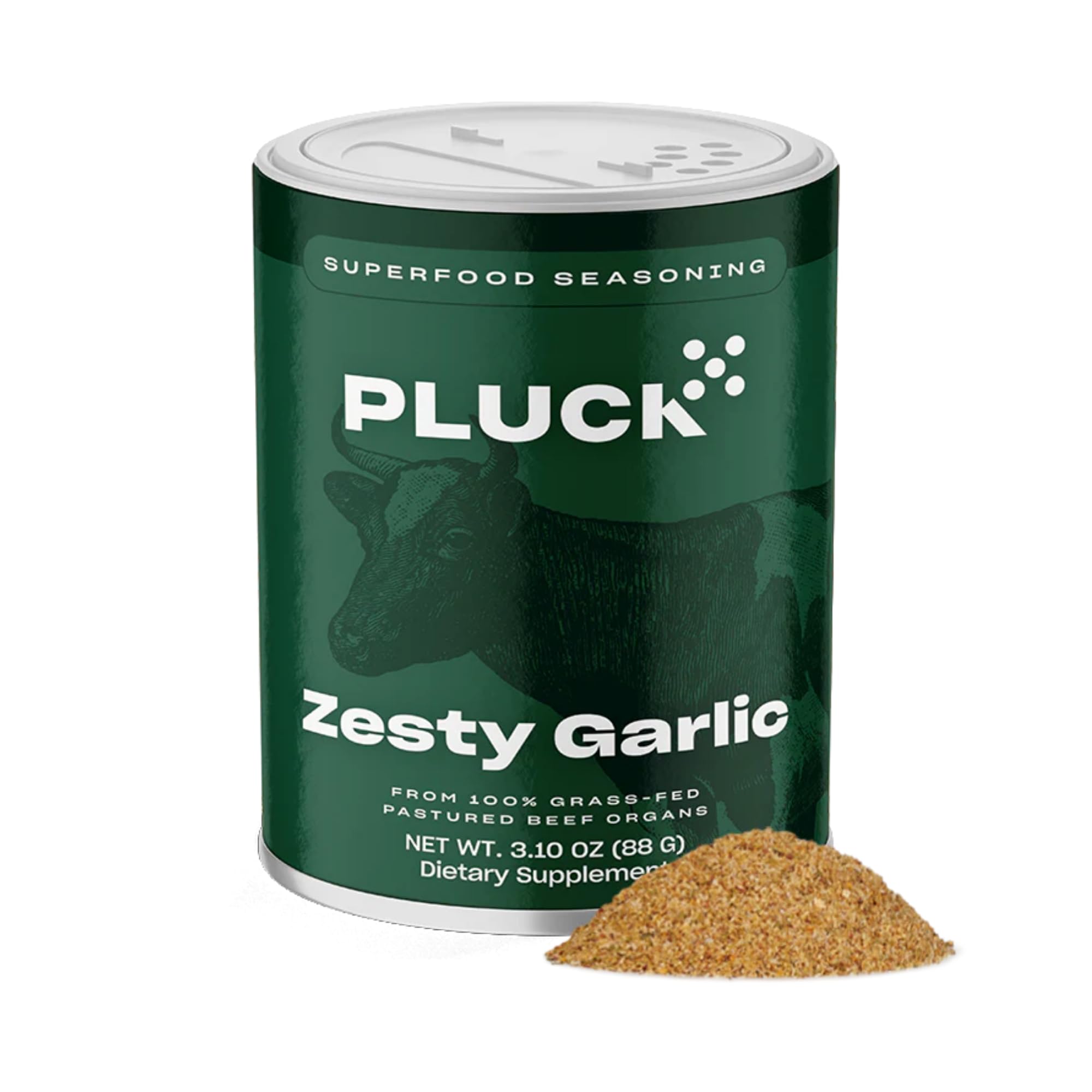 Pluck Zesty Garlic Organ Meat Blend Seasoning | From Grass-Fed & Grass-Finished Pastured Beef Organs with Redmond Real Sea Salt | As Seen on ABC’s Shark Tank | 60 Servings