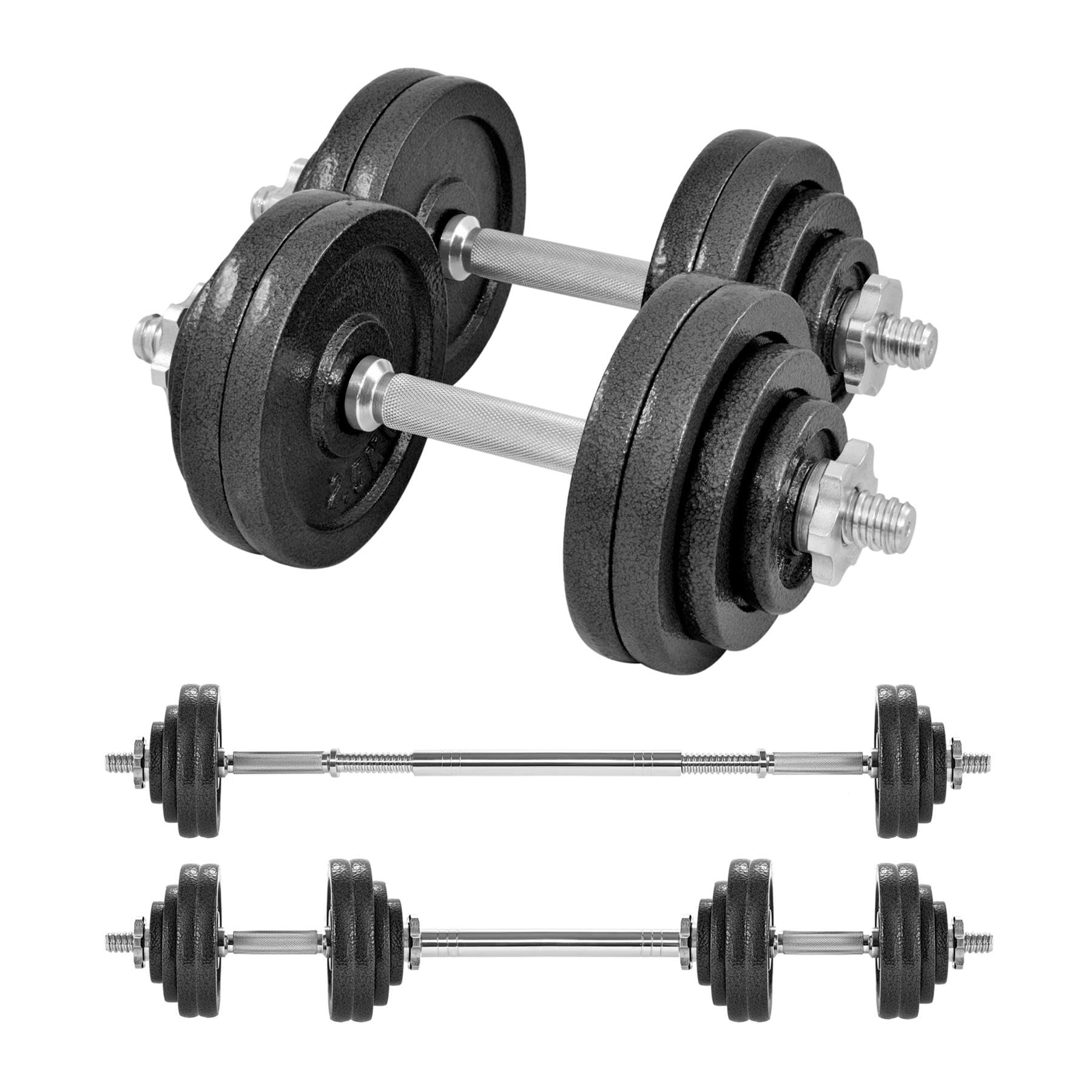 Phoenix Fitness Cast Iron Adjustable Dumbbell Barbell Set - 30kg Strength Training Equipment for Men & Women - Home Gym Weight Lifting Free Weights