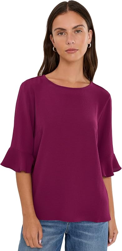 CeCe Women's Short Sleeve Ruffle Cuff Crew Neck Blouse