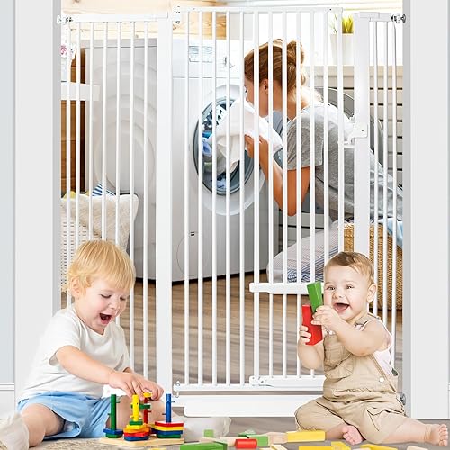 Miniatura 7 de Puerta para mascotas extra alta de 55 pulgadas con puerta pequeña para gatos, ajustable de 29.55 pulgadas y -46.06 pulgadas, puerta para perros,