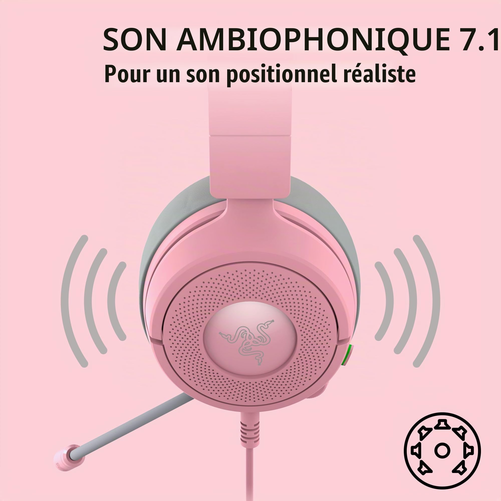 Razer Kraken Kitty V3 X Casque de jeu filaire : Oreilles de chat - Micro cardioïde HyperClear - Pilotes de 40 mm - Son Surround 7.1 - Coussinets d’oreille confortables - Multiplateforme via 3,5 mm PC