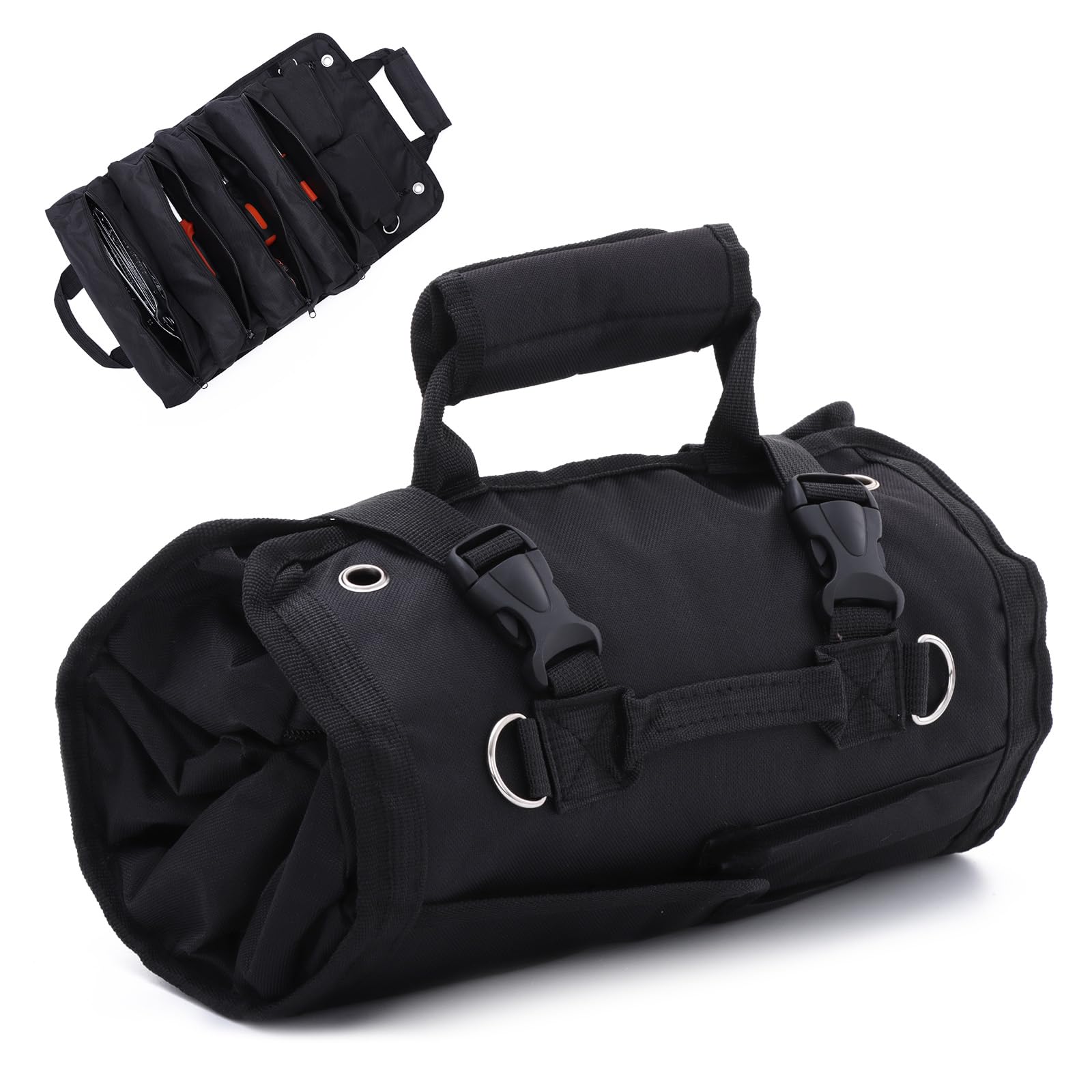 Freiesoldaten Tool Bag Heavy Duty Roll Up Tool Box Storage Organizer Portable Rollable Carrying Toolbag Tool Gift for Men with 2 Detachable Tool Pouch