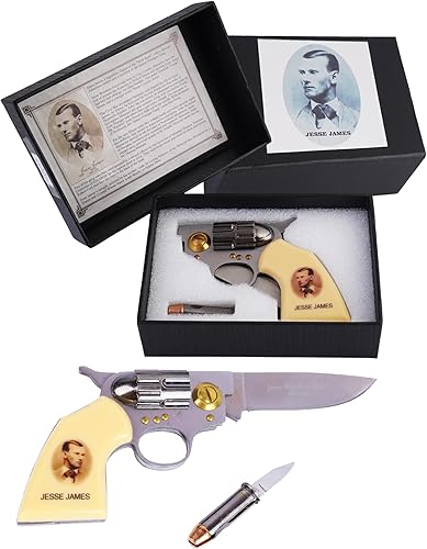 Miniatura 2 de Trendy Zone 21 Cuchillo plegable Jesse James, cuchillo de bolsillo abierto de 7.5 pulgadas con retrato impreso de Jesse James, viene con cuchillo