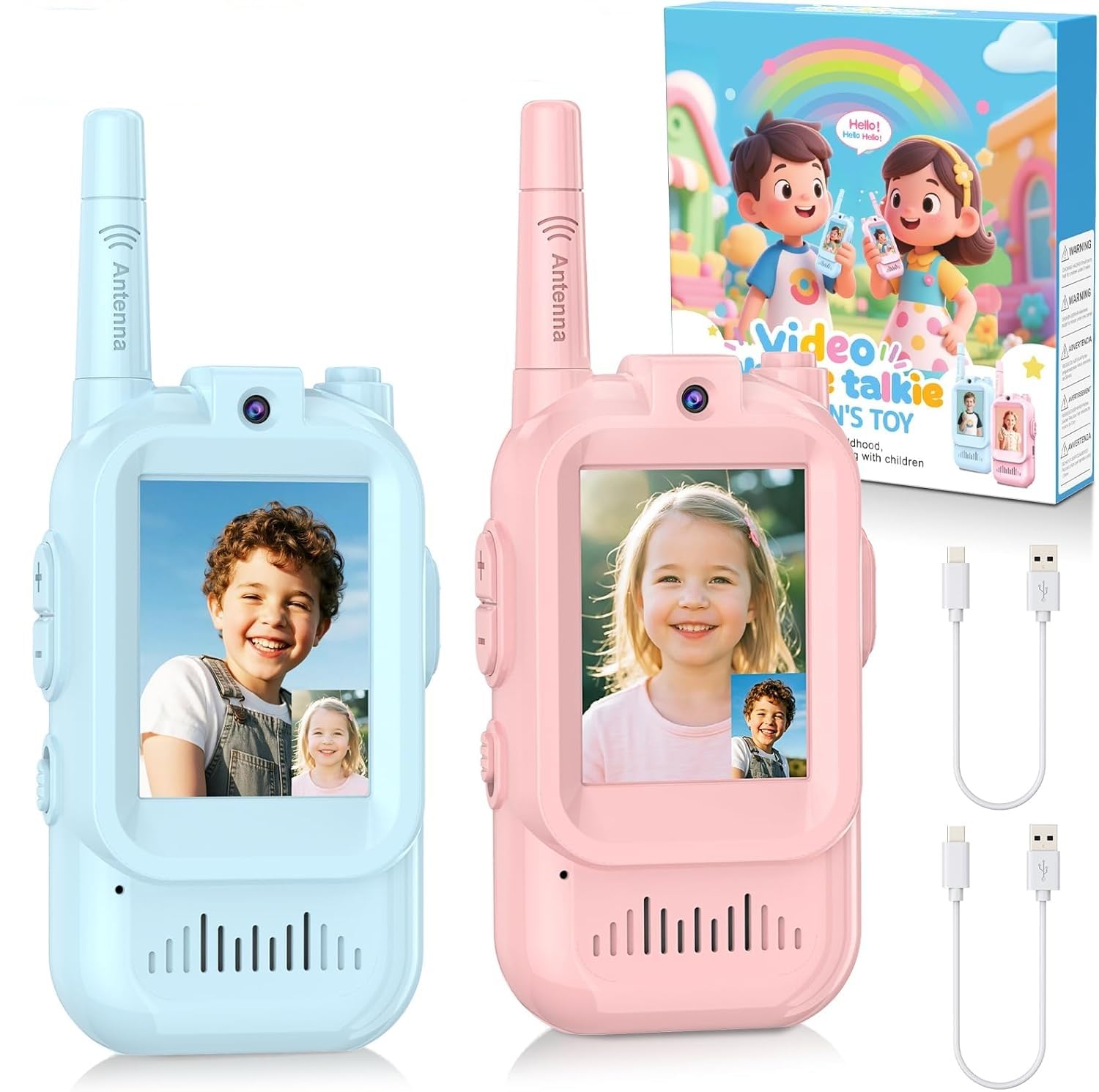 Felly Walkie Talkies for Kids 2 Pack, Rechargeable Handheld Two Way Radios Toys, Screen Display & Voice Changer