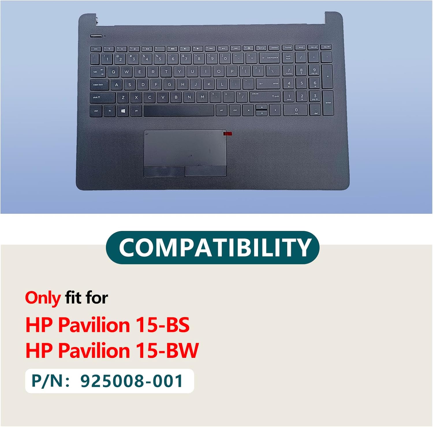 Replacement for HP Pavilion 15-BS 15-BW 15T-BS 15.6" Laptop Upper Case Palmrest Keyboard Touchpad Assembly Part 925008-001