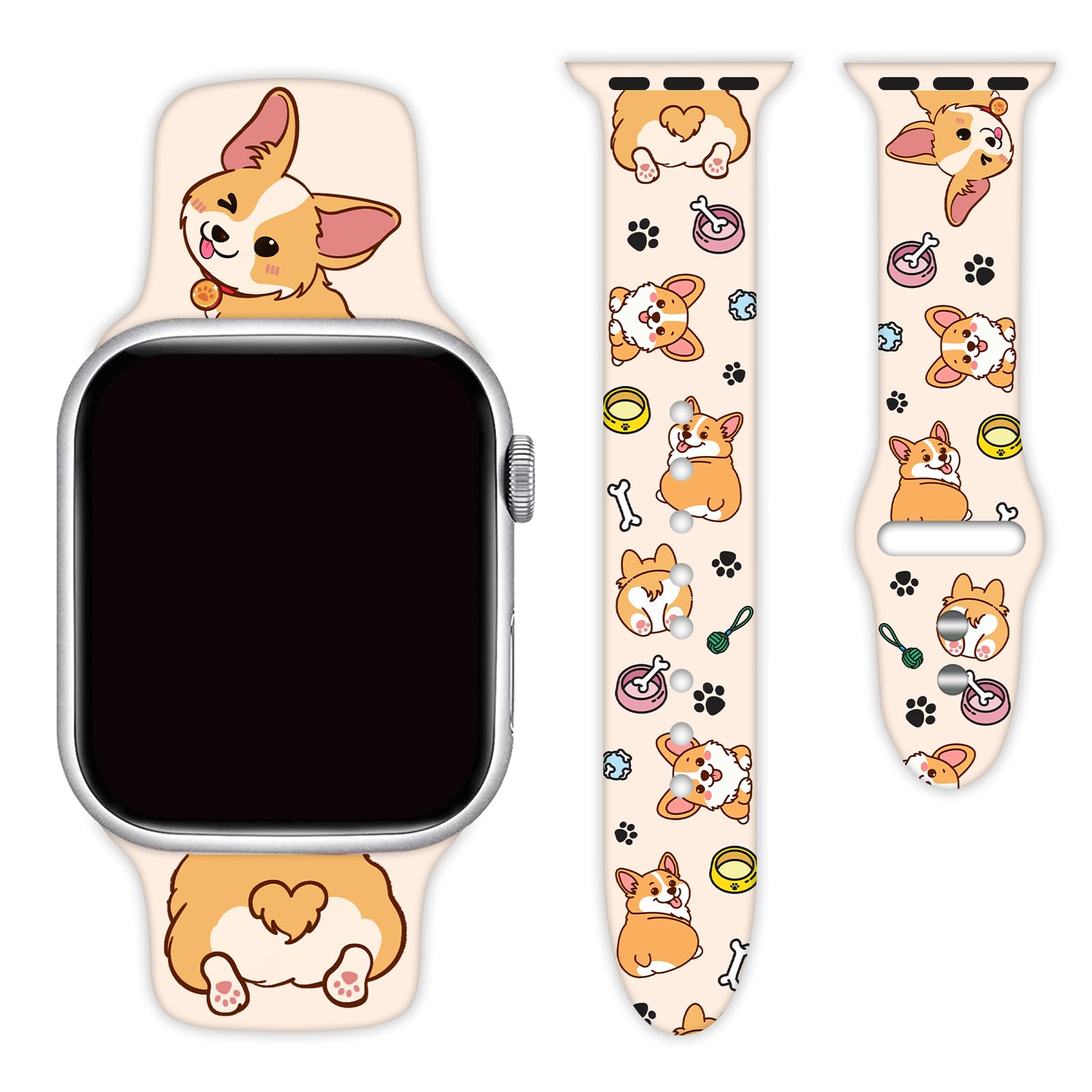 Dog Silicone Bands Compatible with Apple Watch 38mm 40mm 41mm 42mm 44mm 45mm 46mm 49mm Women Men, Soft Waterproof Replacement Sport Straps Wristbands for iWatch Series 11 10 9 8 7 6 5 4 SE/Ultra 3 2 1 - 1