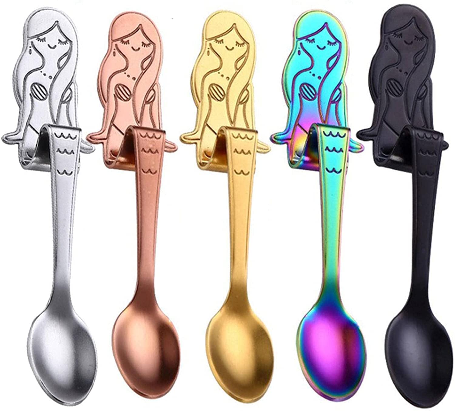 Loffel Kreative Edelstahl hängende Meerjungfrau-Kaffee-Löffel-Dessert-Eiscreme-Löffel-Candy Teelöffel-Küchen-Besteck Geschirr Geschirr(Gold)