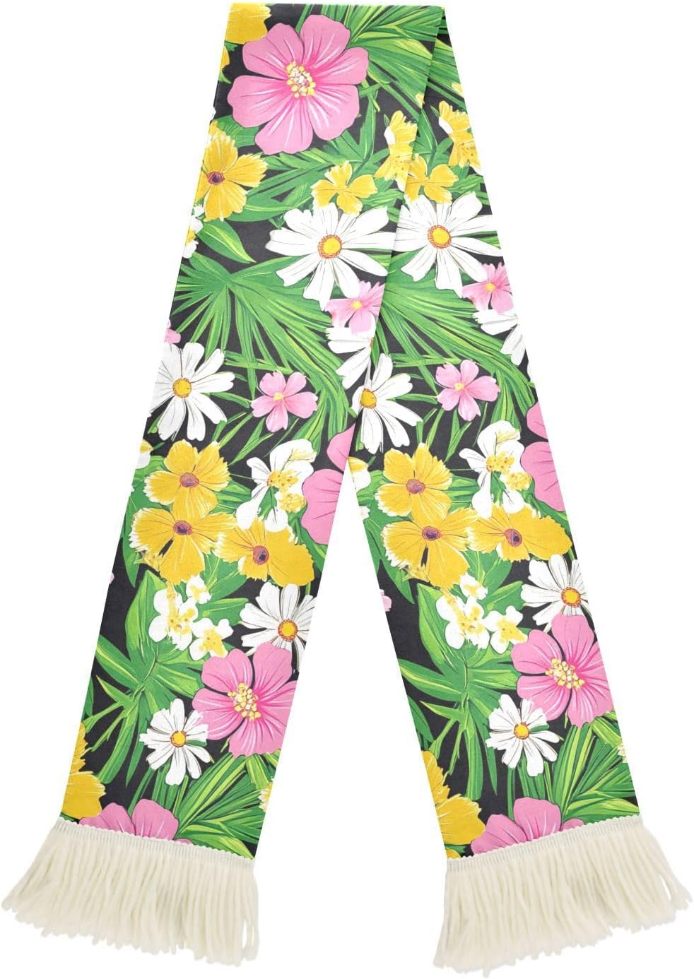 CHIFIGNO Tropical Floral Black Sports Fan Scarf for Soccer Fans, Soft Polyester Sweat Towel Scarf for Cheering, Quick Dry Rally Towel with Fringe Ends