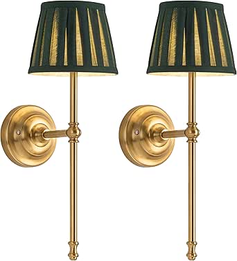 Vintage Battery Operated Wall Sconces Set Of 2 - 5200mAh Rechargeable Tulip Lamps With Green Glass