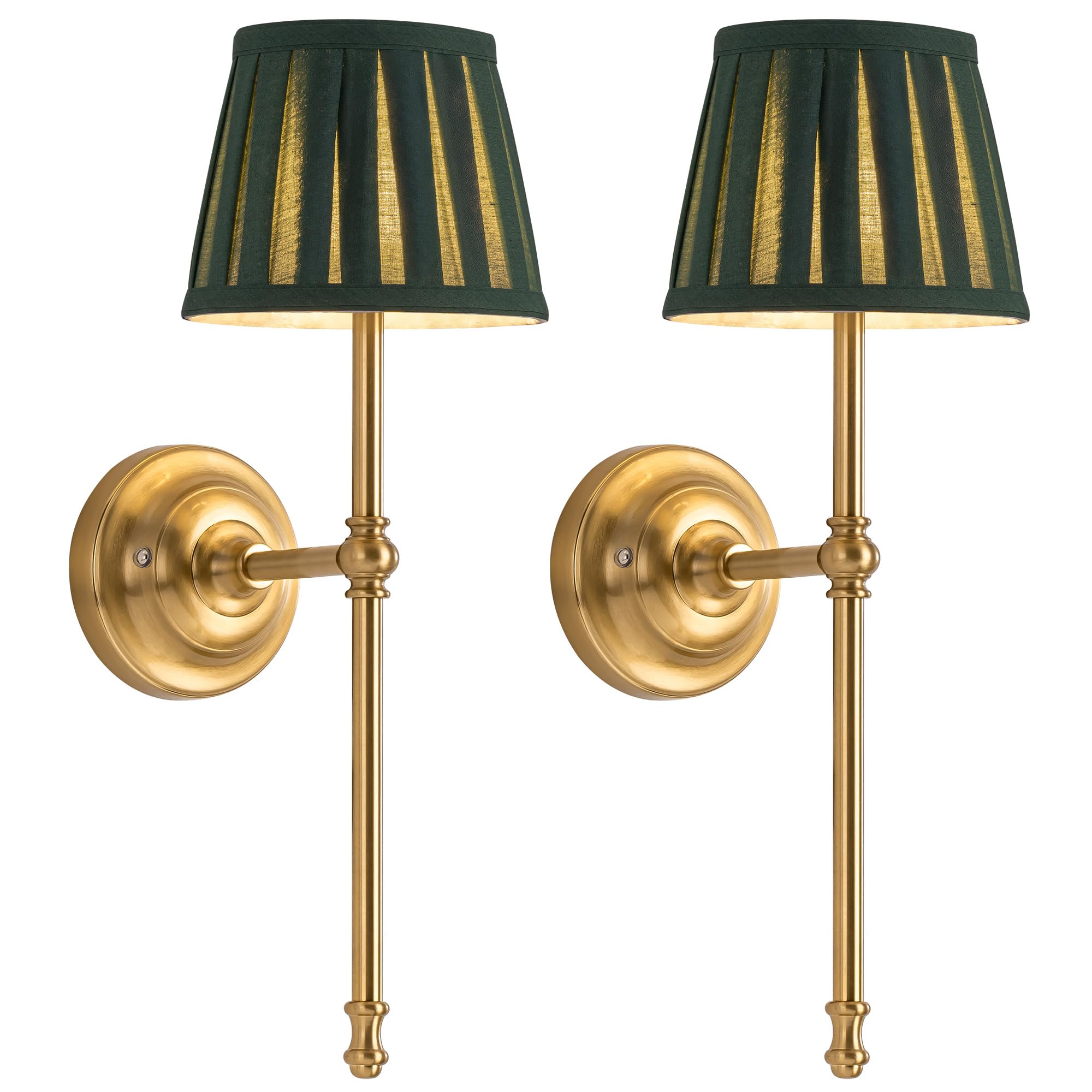 NEWSEE Battery Operated Wall Lights Set of 2, Cordless LED Fabric Wall Sconces, 5200mAh Rechargeable, Dimmable with Touch & Remote Control, Wireless Lamp for Hallway, Bedroom Living Room (Green)