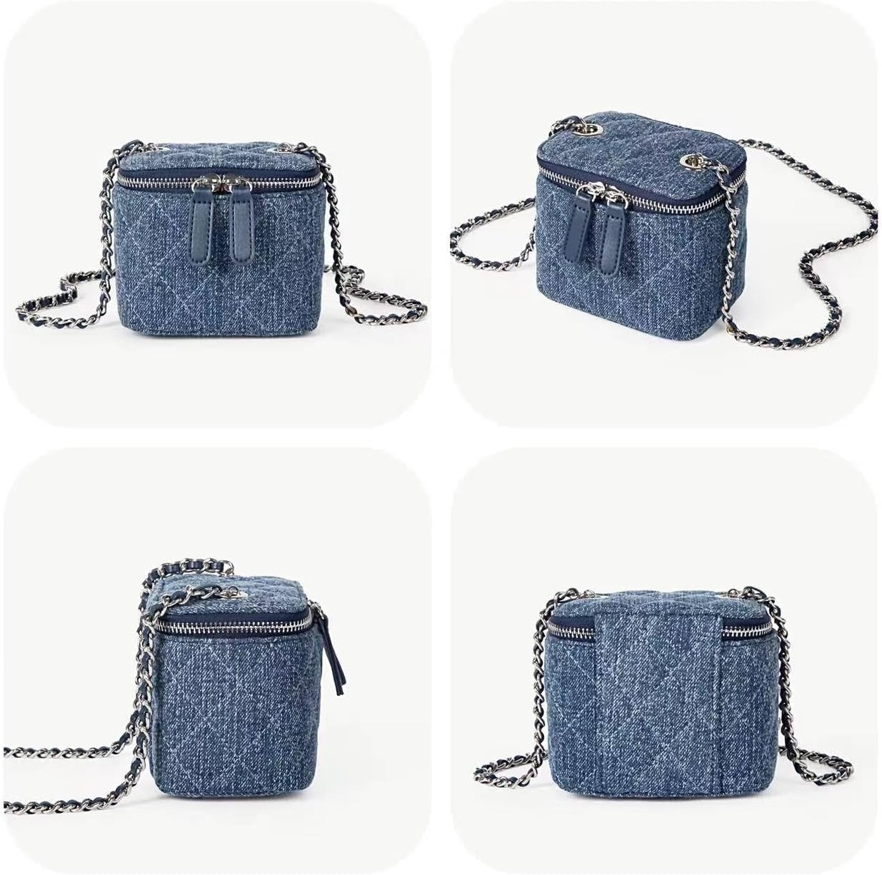 Mini Denim Crossbody Bags for Women Small Vintage Square Box Purse Boho Cross Body Handbags with Chain and Zipper - Image 8