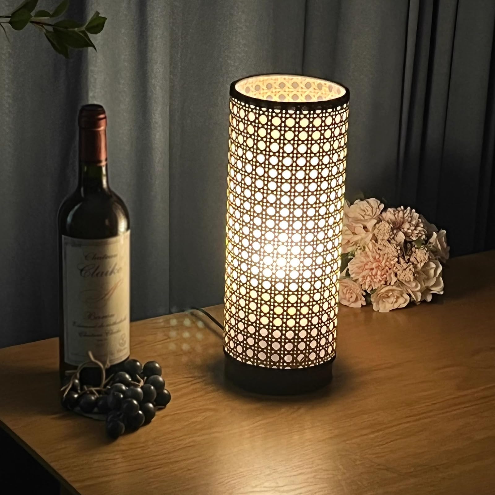 Lámpara de mesa de noche Lámpara de mesa hueca hecha a mano de primera calidad, lámpara de noche, lámpara de mesa decorativa Retro for dormitorio americano, estilo wabi-sabi regulable Lámparas de noch