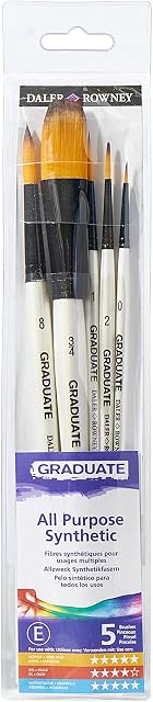 Daler-Rowney Graduate All-Purpose Synthetic Hair Brush Wallet Set, 5 Assorted Short Handle Brushes (Rigger, Round, and Oval Wash), Ideal for Students
