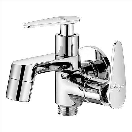 GANGA Rush Two in One Bib Cock with Foam Flow & Wall Flange (Brass Chrome Finish)