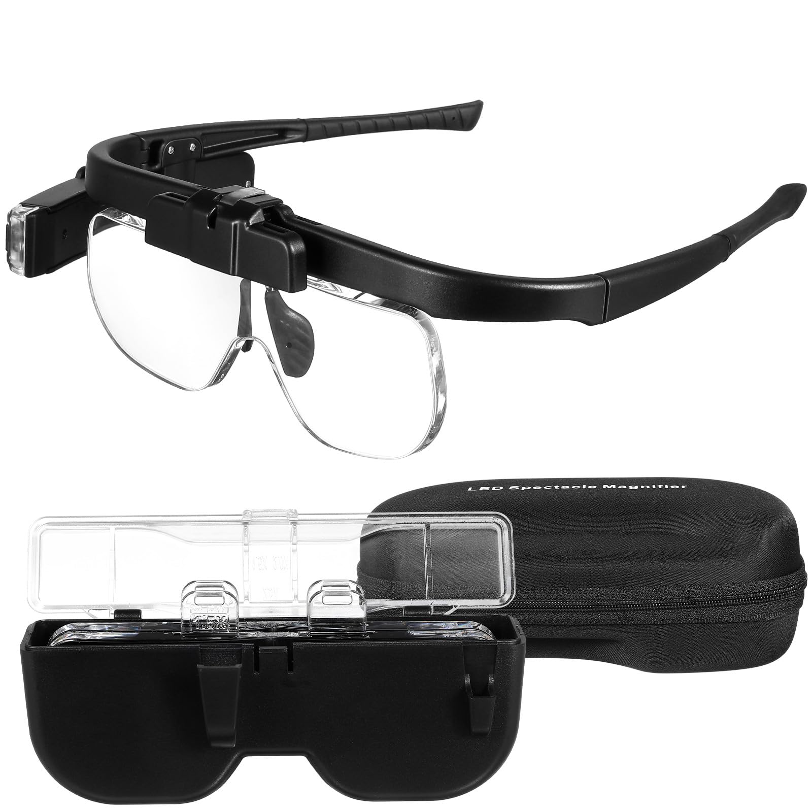Beaupretty Gafas de Aumento con Luz LED Recargables por USB Lupa Iluminada Manos Libres para Lectura y Reparación Lentes de Aumento Multifuncionales para Trabajos de Precisión