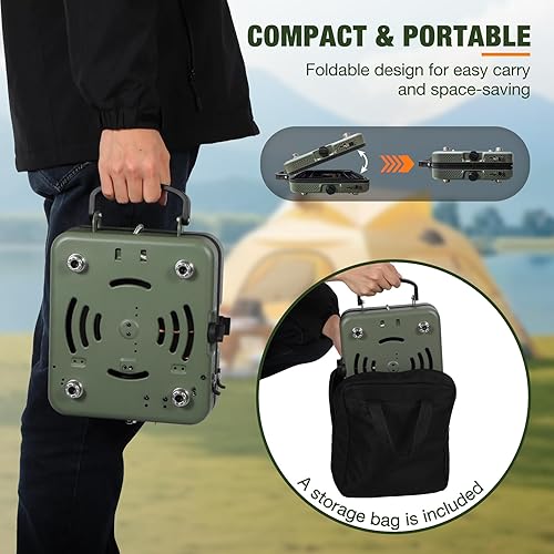 Miniatura 3 de Estufa de camping de propano de 2 quemadores, estufa de gas plegable portátil para acampar con 17200 BTU, dos quemadores ajustables con mango de