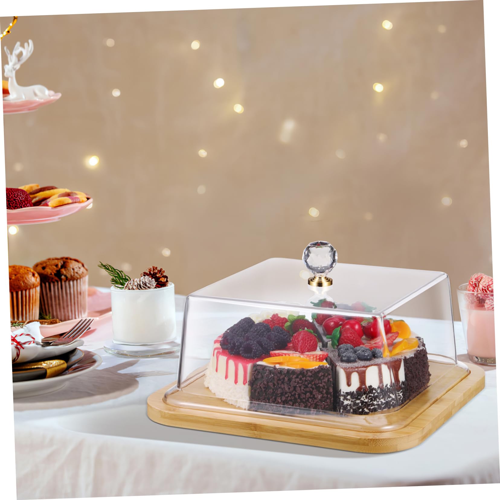 Présentoir à Gâteaux Couvert en Bois et Acrylique, Plateau à Gâteau Transparent pour Conservation Alimentaire et Présentation Facile, Design Simple pour Table