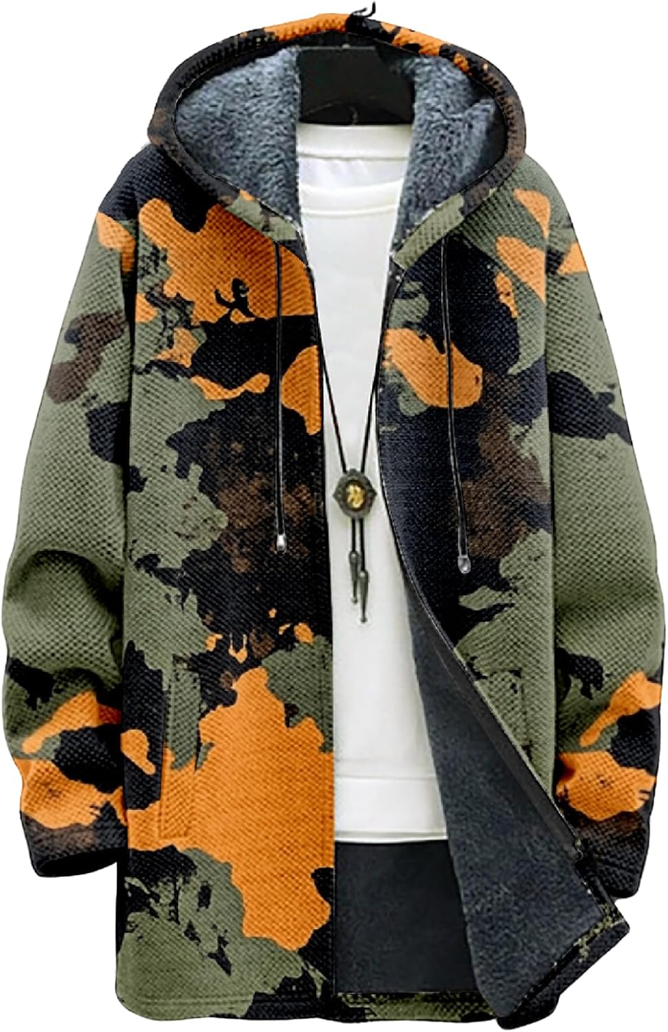 Mens Camo Hooded Cardigan Zip up Long Hoodie Jackets Camouflage Fashion Fleece Hood...