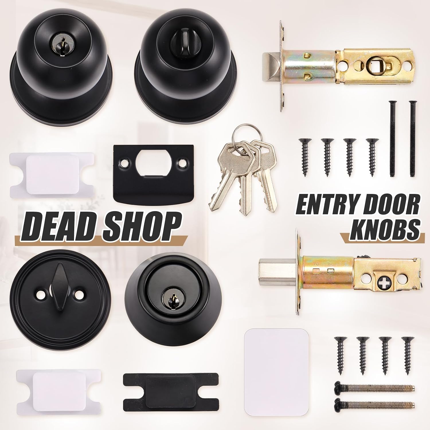 Hicarer 6 Pack Front Door Lock with Deadbolt, Keyed Alike Entry Knobs, Matte Black Exterior Hardware, Adjustable 2-3/8 to 2-3/4 Inches, Easy Install Secure Handle and Latch Combo for House