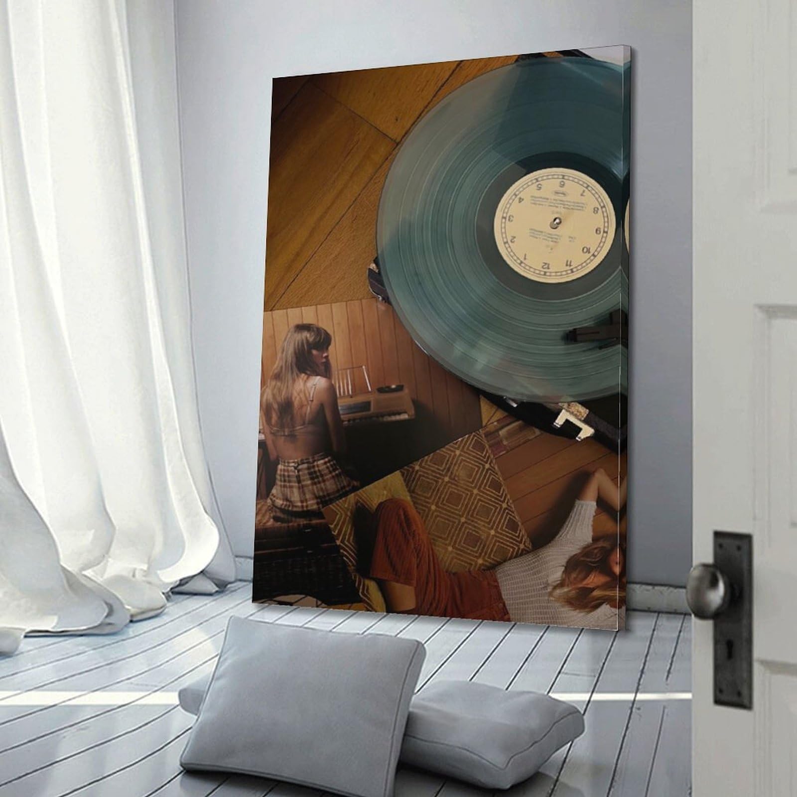 Turkusowa płyta winylowa z okładkami albumów sztuka ścienna, retro muzyka dekoracja do salonu i sypialni plakat dekoracyjny obraz płótno plakaty ścienne i obraz artystyczny druk nowoczesny rodzinny
