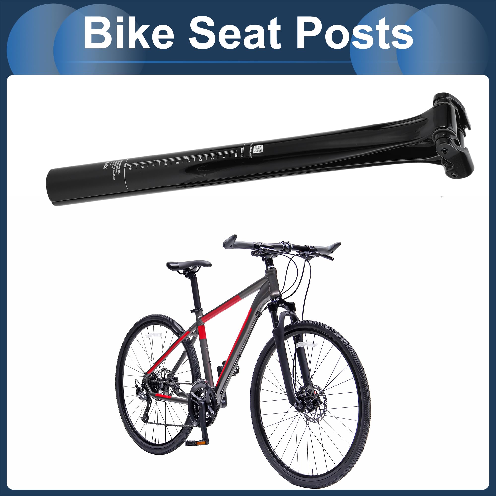 INFINAUTO Bike Seat Posts 31.6x330mm Bike Saddle Post Seat Tube Carbon Fiber Gloss Black Adjustable Angle Seat 12mm Offset - Image 3