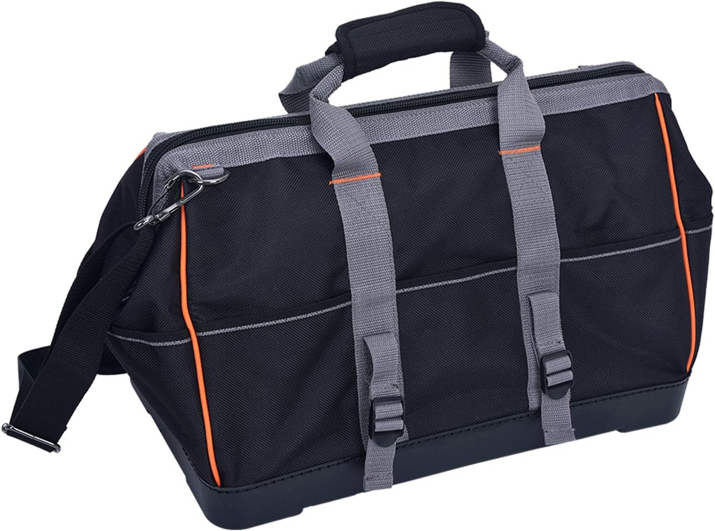 MEIJIA Heavy Duty Tool Bag, Wide Mouth Canvas Tool Organizer with Waterproof Molded Base and Adjustable Shoulder Strap (18")