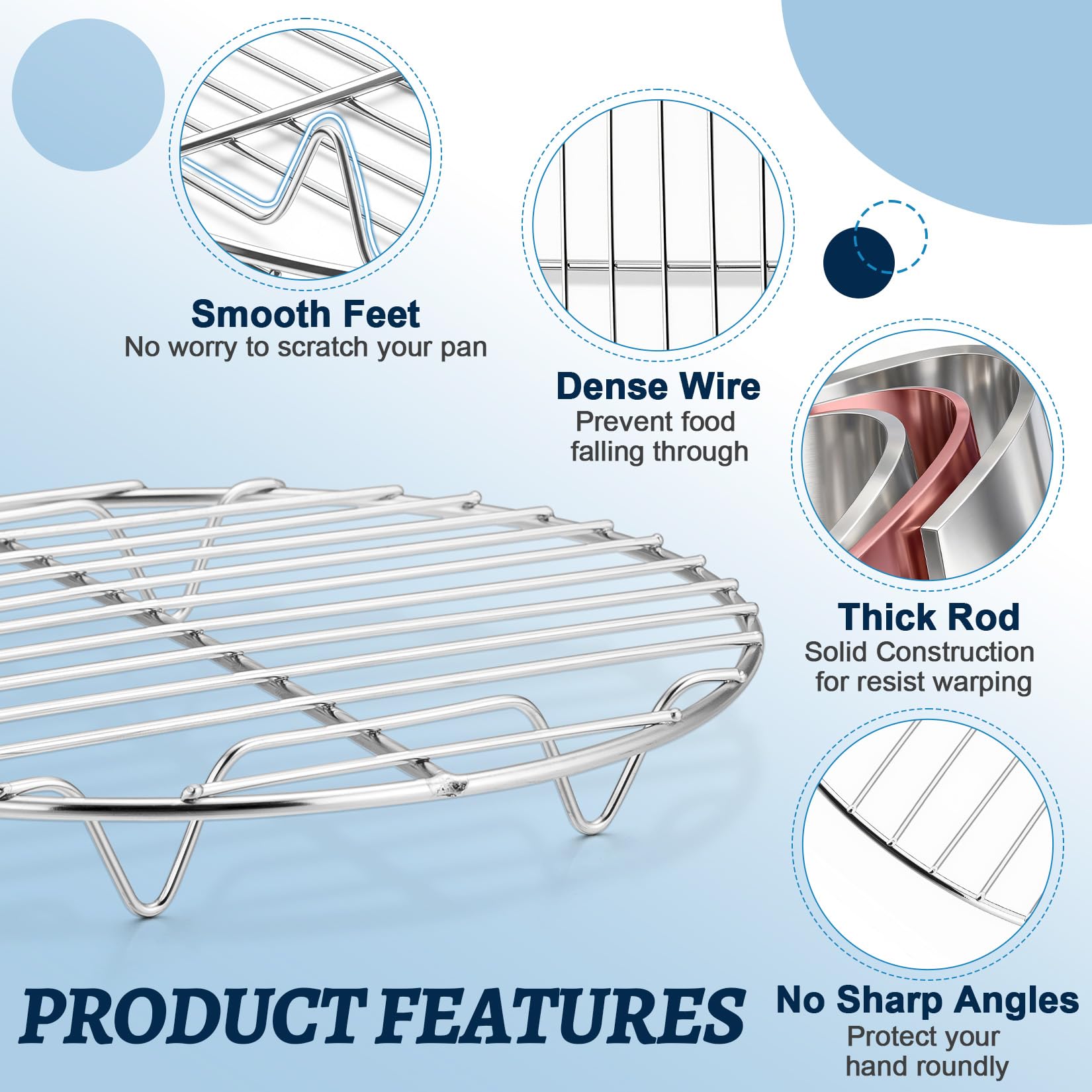 P&P CHEF Rack da cucina rotondo da 30,5 cm (set da 3), in acciaio inox, adatto per friggitrice/pentola a pressione/teglia rotonda, forno e lavastoviglie