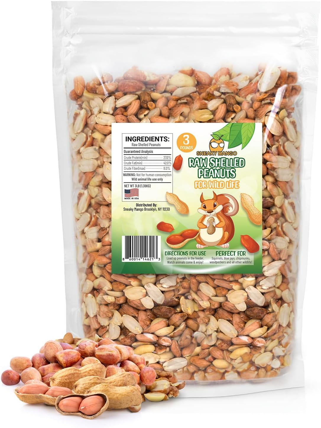 Premium Quality Raw Out of Shell Peanuts – 3 Pound – Shelled Peanuts for Birds – Wildlife Quality – Food for Squirrels, Deer, Birds, and Other Wildlife Animals – Grown in The USA