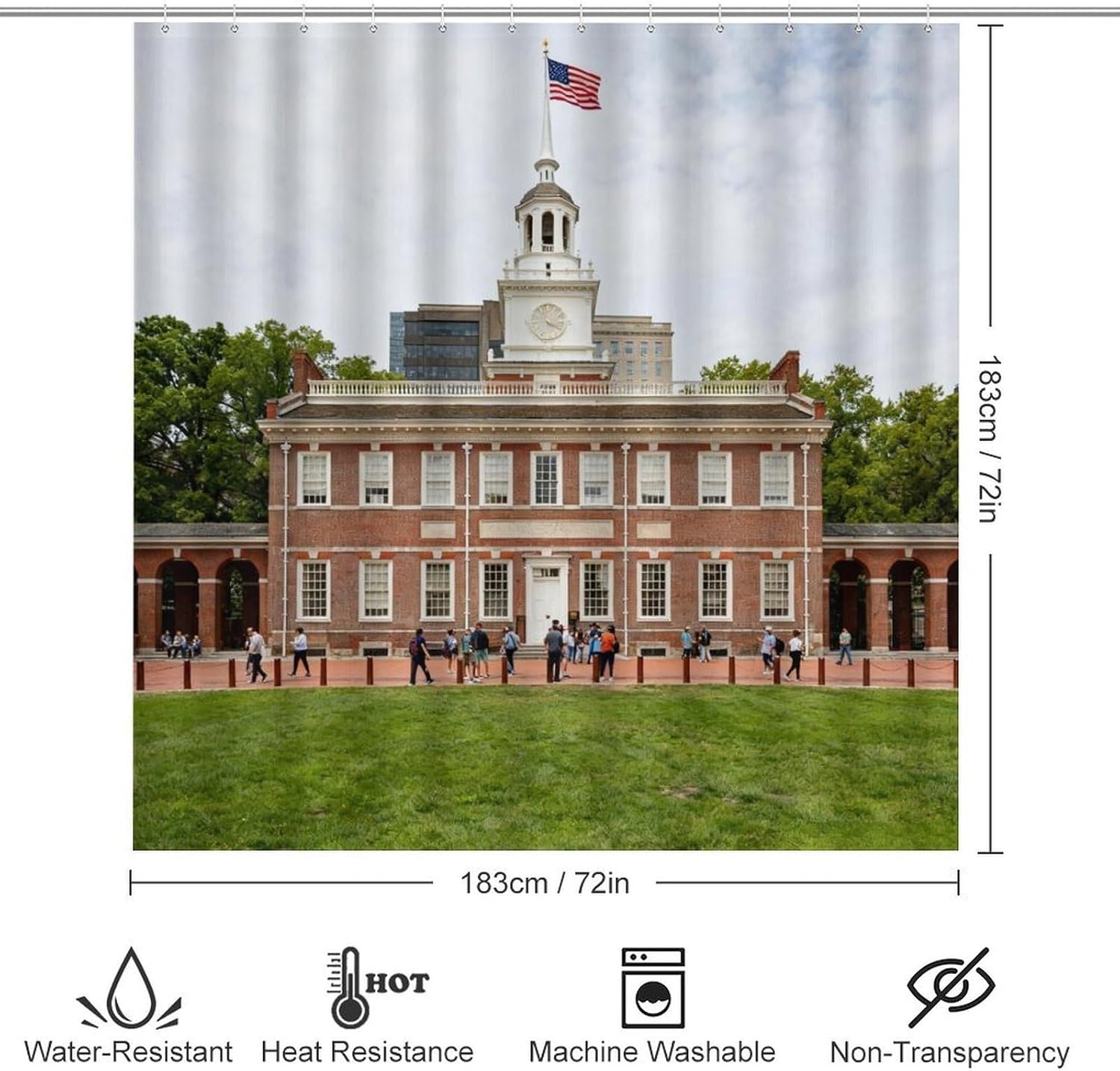 4 Piece Bathroom Rug Set with Shower Curtain, Non-Slip Bath Mat Toilet Cover Set, Independence Palace Bathroom Rug Sets