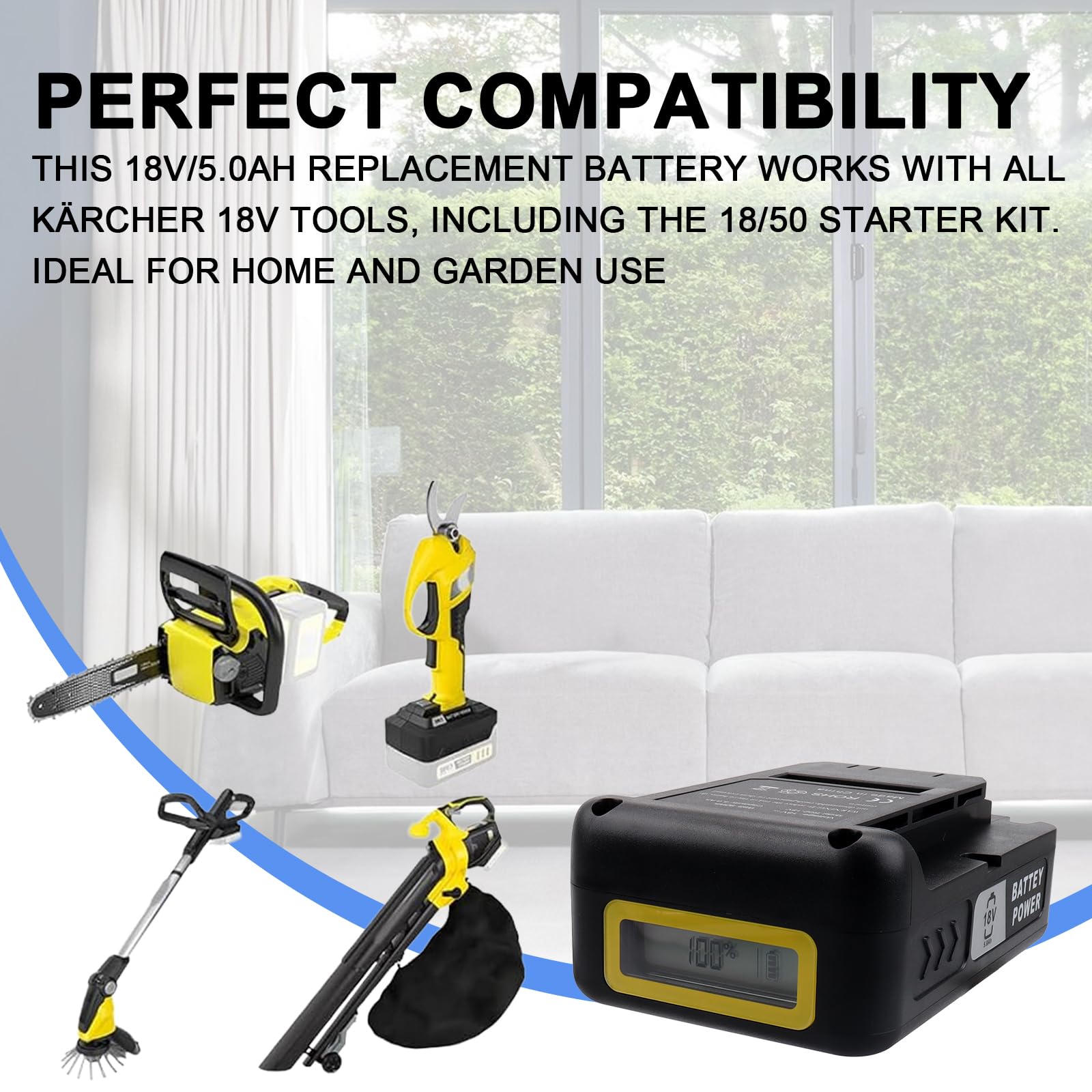 18 V 5000 mAh Ersatzakku für Kärcher Battery Power 18/50, 5 Ah Lithium-Ionen-Akku, kompatibel mit Allen Elektrowerkzeugen der Kärcher 18 V-Serie im Haus und Garten