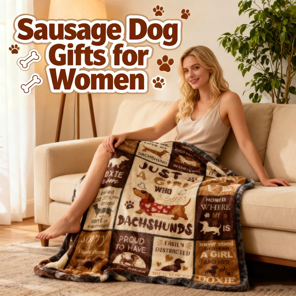 Cadeau Teckel, Cadeau pour Les Amateurs de Teckels, Douce et Confortable en Flanelle Lavable pour la Maison Le Bureau la Chambre Le Lit Le Canapé la Chaise Cadeau 130 x 100 cm