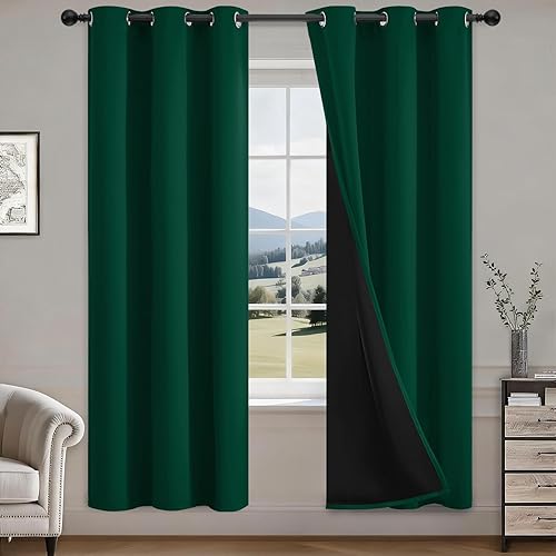 Miniatura 31 de COSVIYA Cortinas 100% opacas para dormitorio con forro negro, bloqueo de luz completa, aislamiento térmico y ojales, tratamiento de ventana de 54
