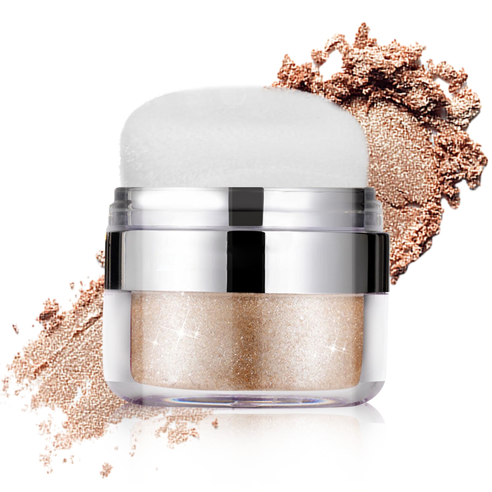 WALULAN Sponge Air Cushion Powder Puff High Gloss Glitter Powder, Facial Powder Blusher Brightening Pearl, Suitable for Hair, Clavicle, Face, Body Glitter Contour Patting Powder