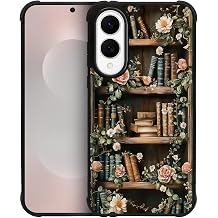 for Samsung Galaxy S25 Edge Case,Soft Silicone Shockproof Bumper Camera Protection Phone Case-Vintage Flowers Entwined Bookshelf