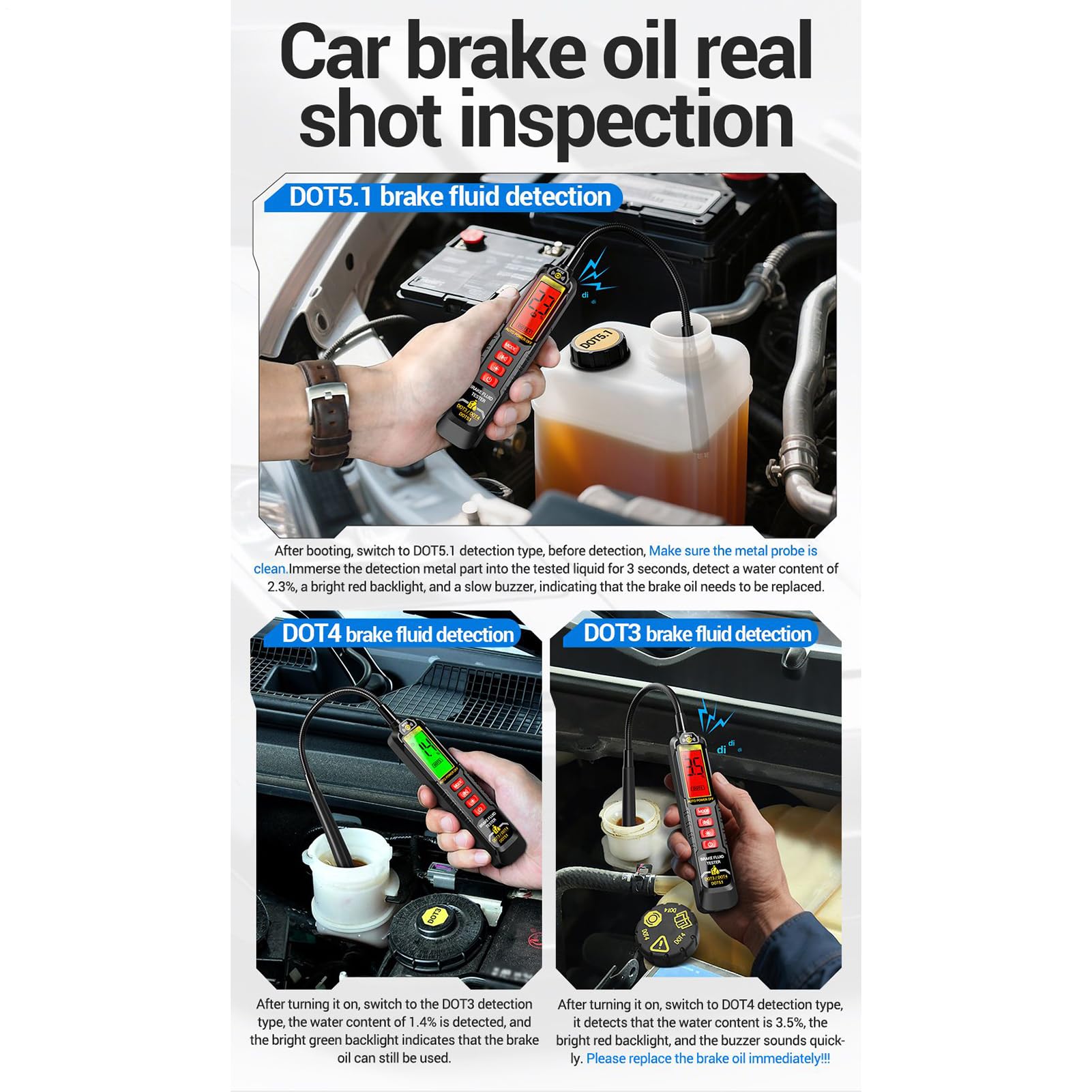 Testeur d'humidité de Liquide de Frein | Haute Précision 500mAh Analyseur d'Humidité d'Huile Détecteur de Liquide de Frein - Outil de Vérification de Diagnostic Automobile | pour Entretien