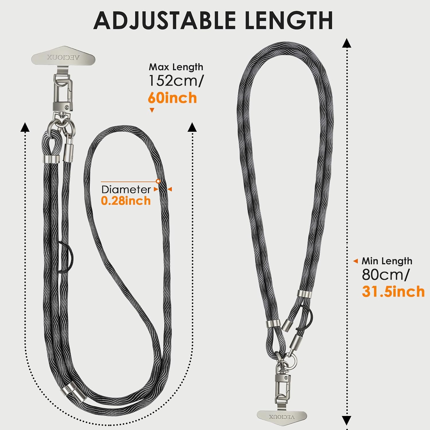 2Pack Phone Lanyard Crossbody, Adjustable Nylon Braided Cell Phone Strap