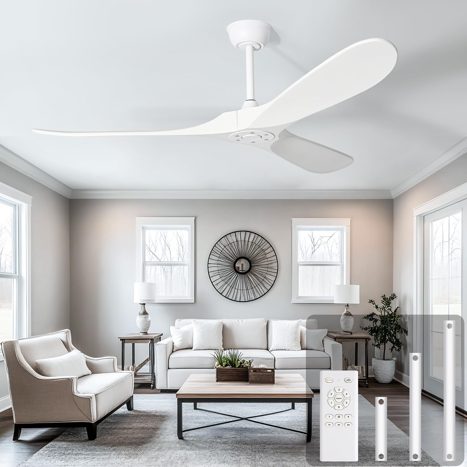 Heimo 60 Inch White Wood Ceiling Fan