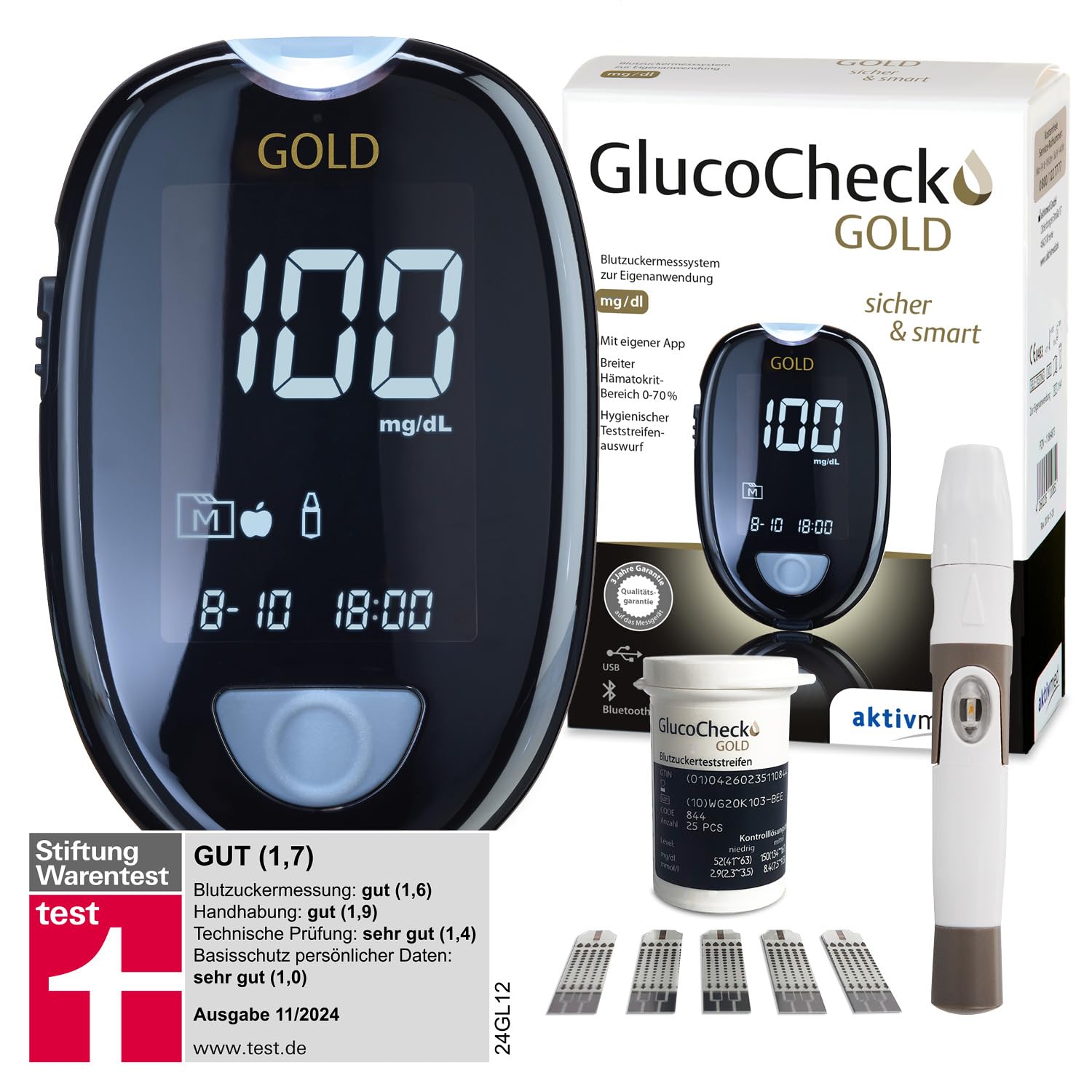 GlucoCheck GOLD Blutzuckermessgerät (mg/dl)