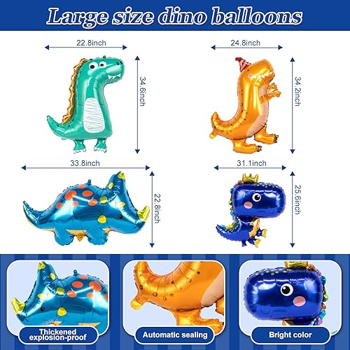 Miniatura 4 de HJINGY 265 piezas de decoraciones de fiesta de dinosaurio, suministros de fiesta de cumpleaños de dinosaurio azul para niños, incluyen globos de