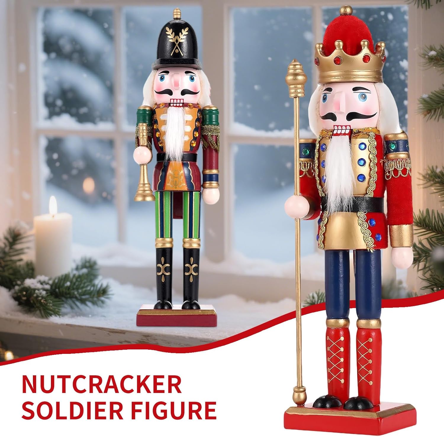 11.8 Inch Wooden Nutcracker Ornaments(Christmas Decorations Nutcracker Figures)(Festive Collectible Gift) for Table Desktop Fireplace Thanksgiving Christmas Decor,Trumpeter&King