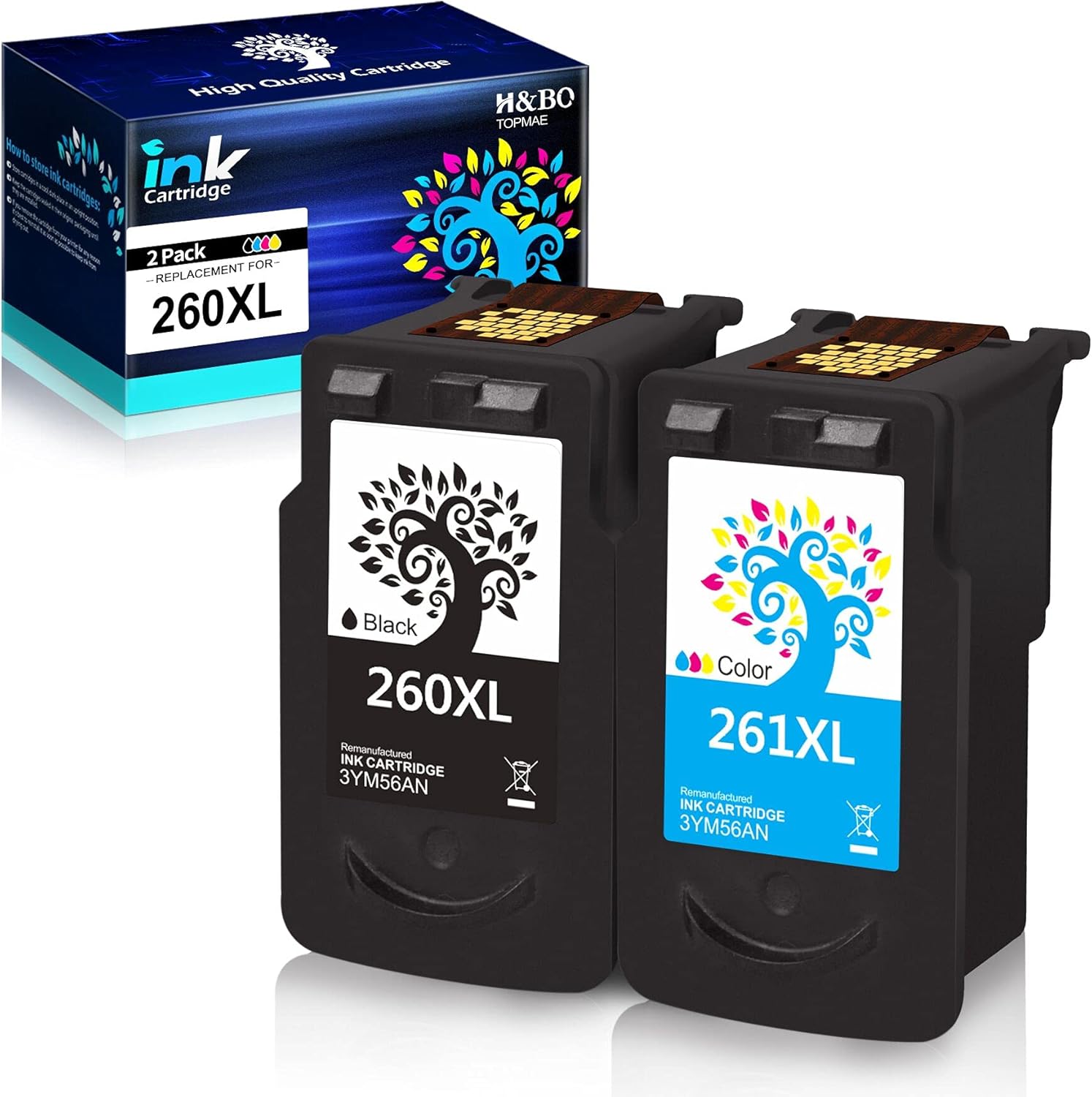 Flash Sale H&BO TOPMAE Remanufactured Ink Cartridge Replacement for Canon 260XL 261XL 260 XL 261 XL PG-260 XL CL-261 XL Ink High Page Yield to use with Canon TS5320 TS6420 TR7020 Printer (1Black+1Tri-Color)
